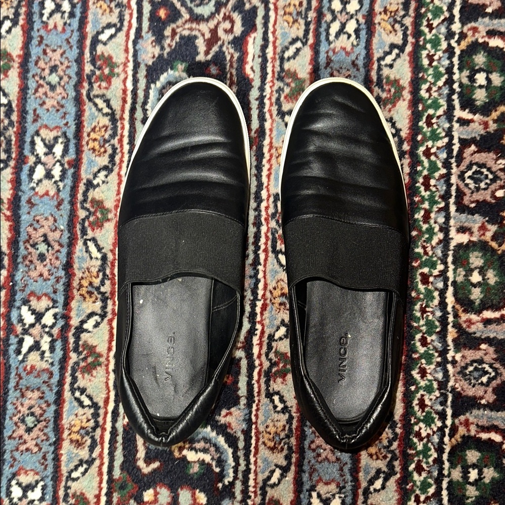 Vince Corbin Black Leather Platform Elastic Slip On Shoes Women's Size 9 - Picture 7 of 9
